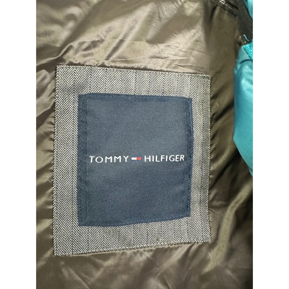 Tommy Hilfiger Men's Puffer Vest Teal‎ Blue Hooded Quilted Full Zip Size Large